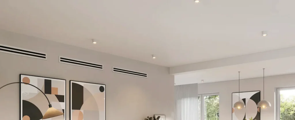 Linear slot style air conditioning diffusers installed in a house by AACAE.